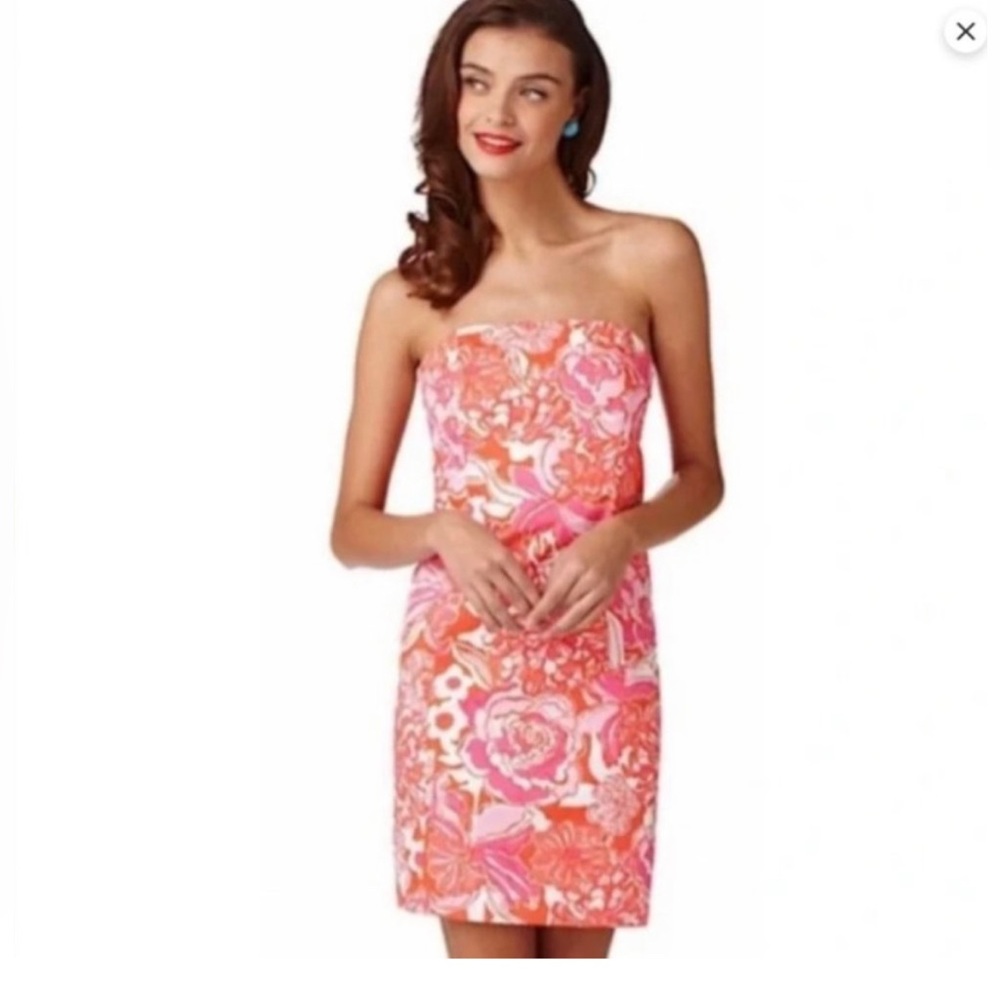 Lilly Pulitzer Franco Sheath Tango and Hopper Dress Pink Orange Floral Size 0